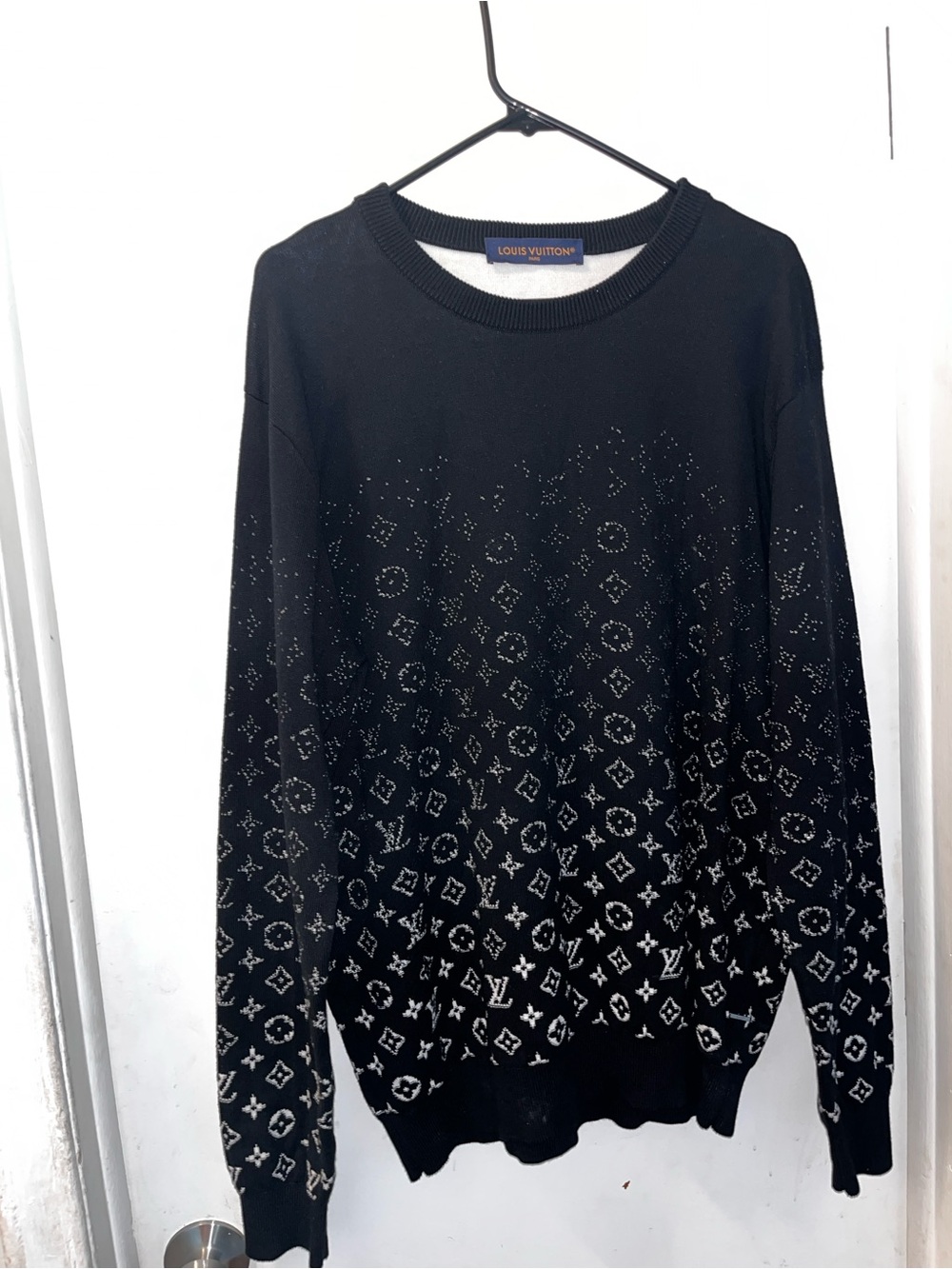 Men Louis Vuitton Black Crewneck Sweater with Gradient Monogram
